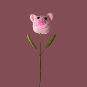 Handmade Crochet Piggy Bloom Flower – Adorable Pink Pig Flower Stem