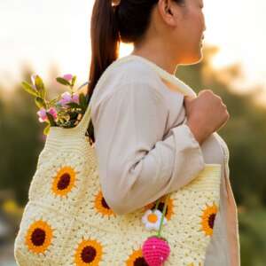 Sunflower Bloom Crochet Tote Bag